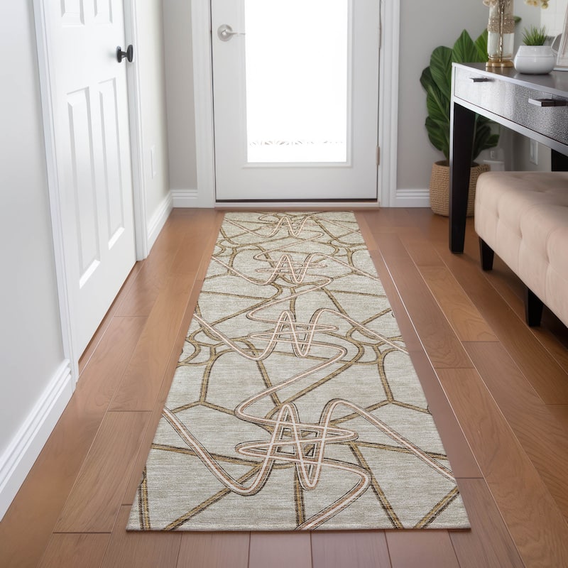 Machine Washable Indoor/ Outdoor Contemporary Links Chantille Rug
