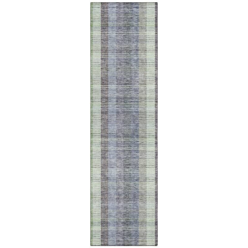 Machine Washable Indoor/ Outdoor Modern Plaid Chantille Rug