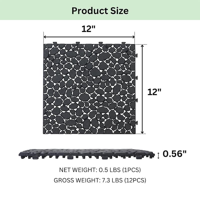 1 ft. x 1 ft. All-Weather Outdoor Plastic Composite Interlocking Deck Tiles, Waterproof, Anti-slip, Box of 12