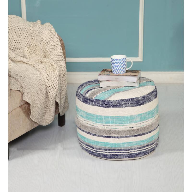 HomeRoots 18" Blue 100% Cotton Ottoman