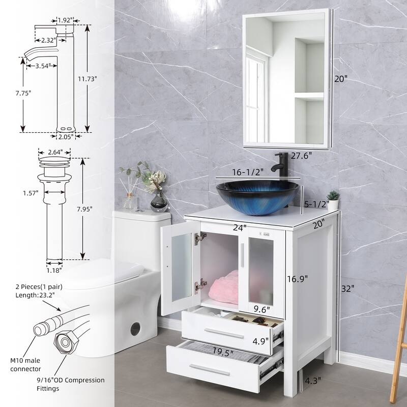 48" Bathroom Vanity Set Vessel Sink Mirror Faucet W/ Small Cabinet Combo