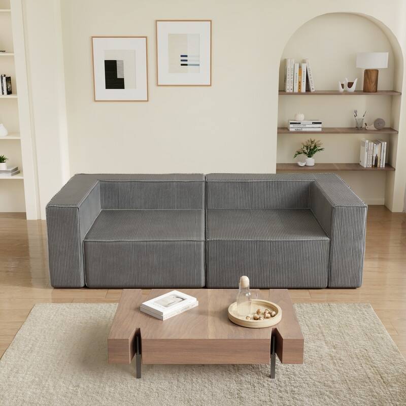 Solid Backrest Armless Corduroy Compression Sofa