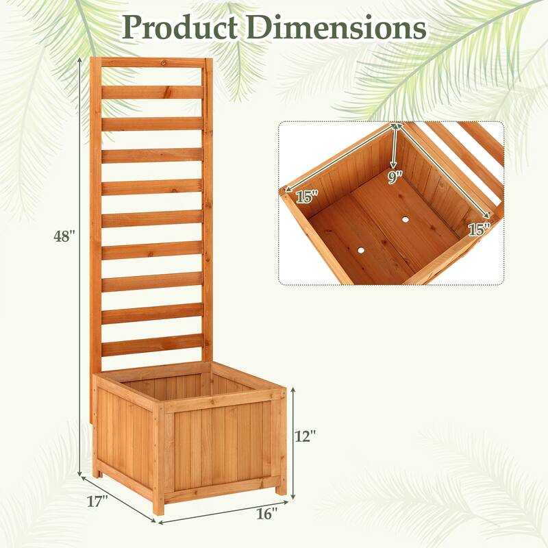 Gymax 48'' Wood Raised Garden Bed w/Trellis Drainage Holes & Gaps for
