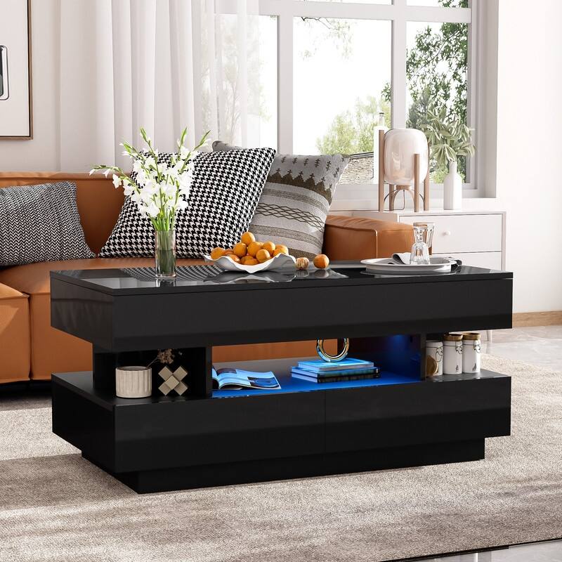 Lift-Top Coffee Table with 2 Drawers, Modern Coffee Table with Adequate Hidden Compartment