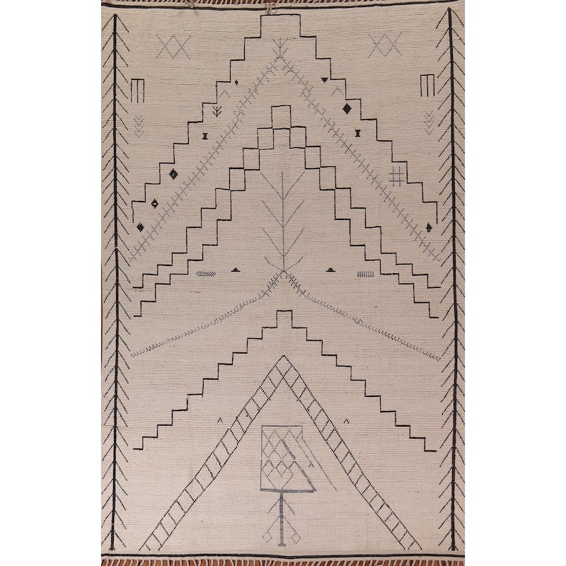 Geometric Ivory Moroccan Oriental Area Rug Handmade Wool Carpet - 9'0"x 13'3"