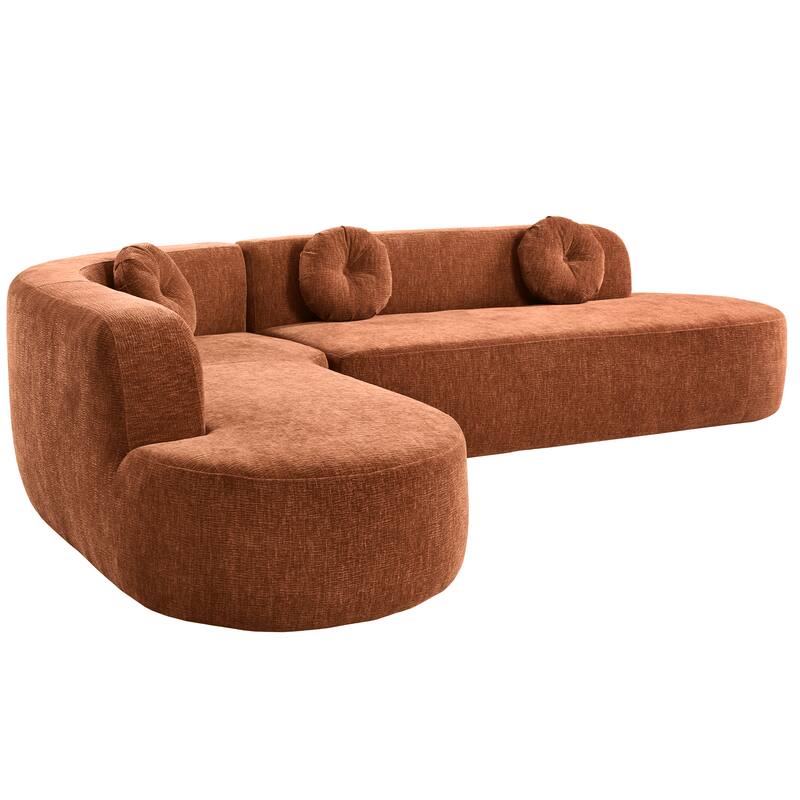 Oversized Curved Sectional Sofa with 3 Round Cushions, High-Resilience Foam Cloud Couch, L-Shaped Comfy 4 Seater Floor Sofa