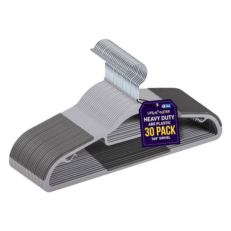 Durable Non-Slip Clothes Hangers Sturdy Plastic Set - 30 Pieces - Grey