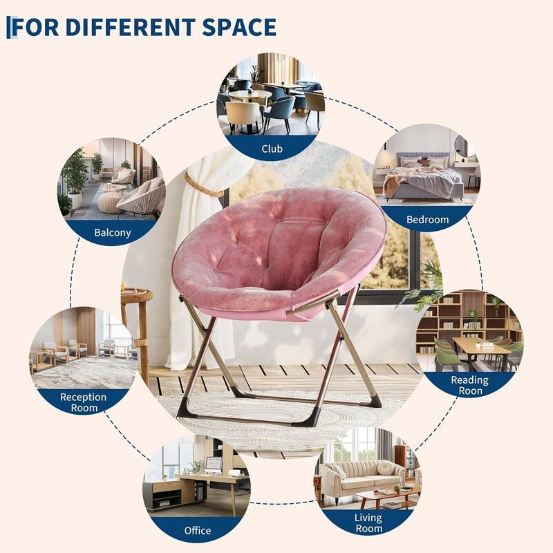 Foldable Comfy Plush Saucer Chair for Adults for Bedroom, Dorm, Gaming, Small Spaces, Light Pink