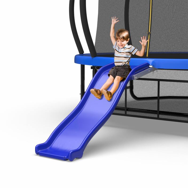 Outdoor trampoline slide, blue