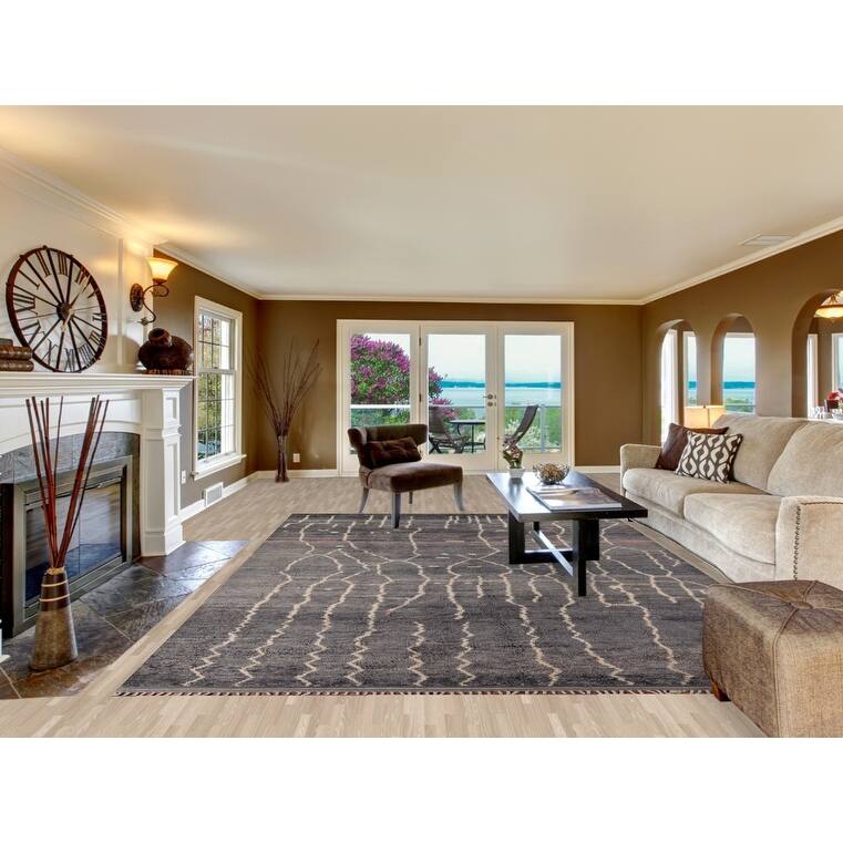 Grays & Blues Moroccan Area Rug Hand-Knotted Wool Carpet - 9'1" x 13'0"