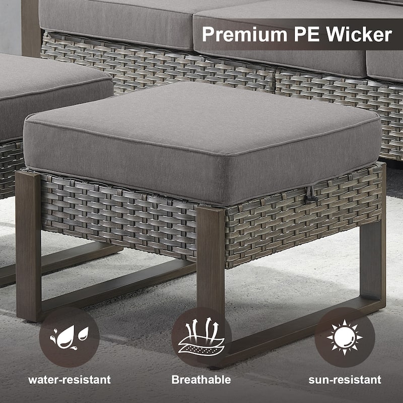 Gymojoy 7 Pieces Patio Sofa with Rattan Swivel Rocking Chair Ottomans Outdoor Conversation Set