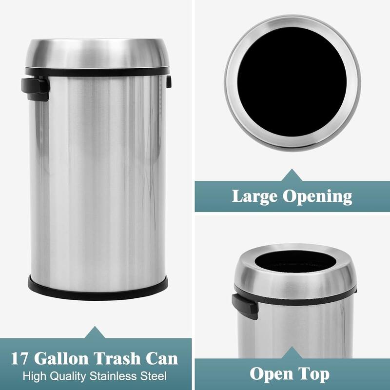 17 Gallon Commercial Open Top Trash Can with Swing Lid for Kitchen, Outdoor, Home, Office