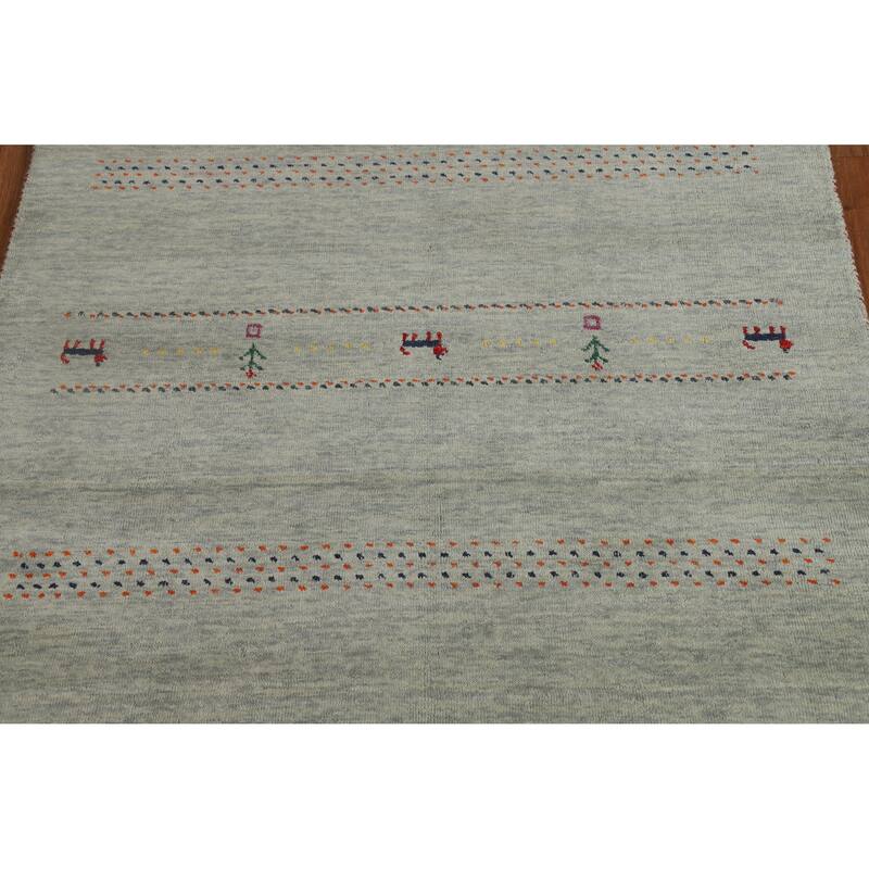 Hand Knotted Oriental 100% Wool Carpet Tribal Animal Pictorial Green Gabbeh Area Rug - 5' 10'' X 4' 0''