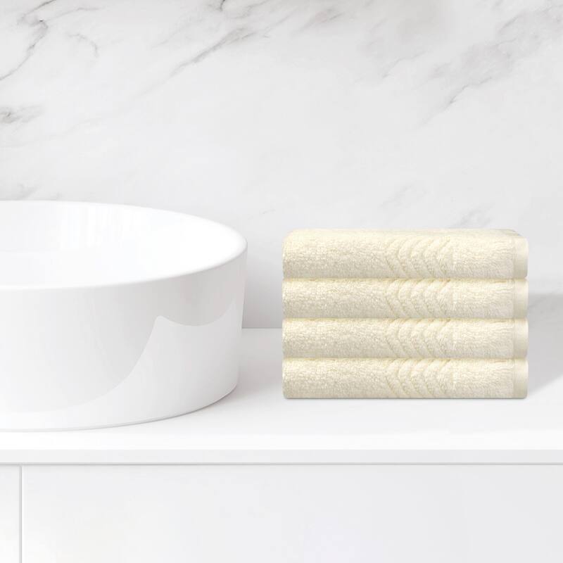 Cotton Washcloths Set, Highly Absorbent Face Towels, Multi-Purpose Wash Cloths for Bathroom 13" x 13" - Beige - 4 Pack