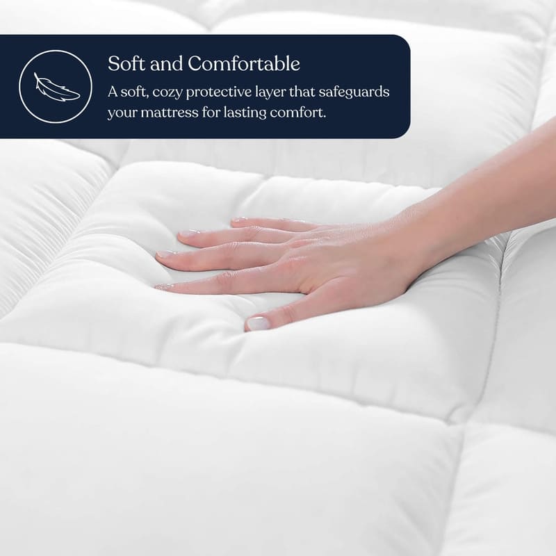 Delara 100% Waterproof 2 IN 1 Mattress Protector & Mattress Pad-Quilted Fitted Down Alternative Mattress Pad Cover - White