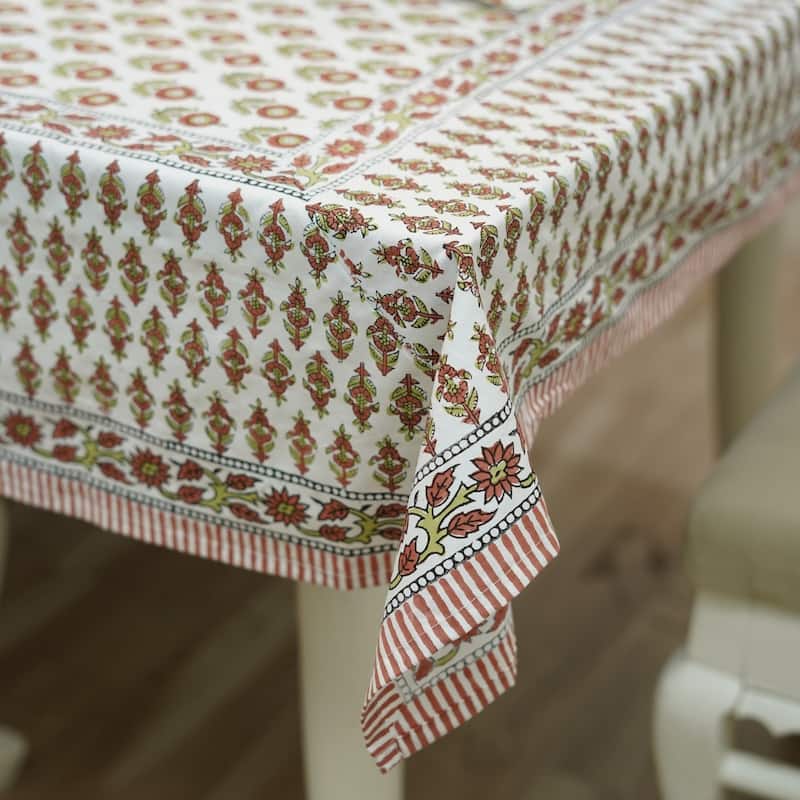 Fabdivine Handmade Block Print Cotton Table Cover Farmhouse Dining Kitchen Decor Gift