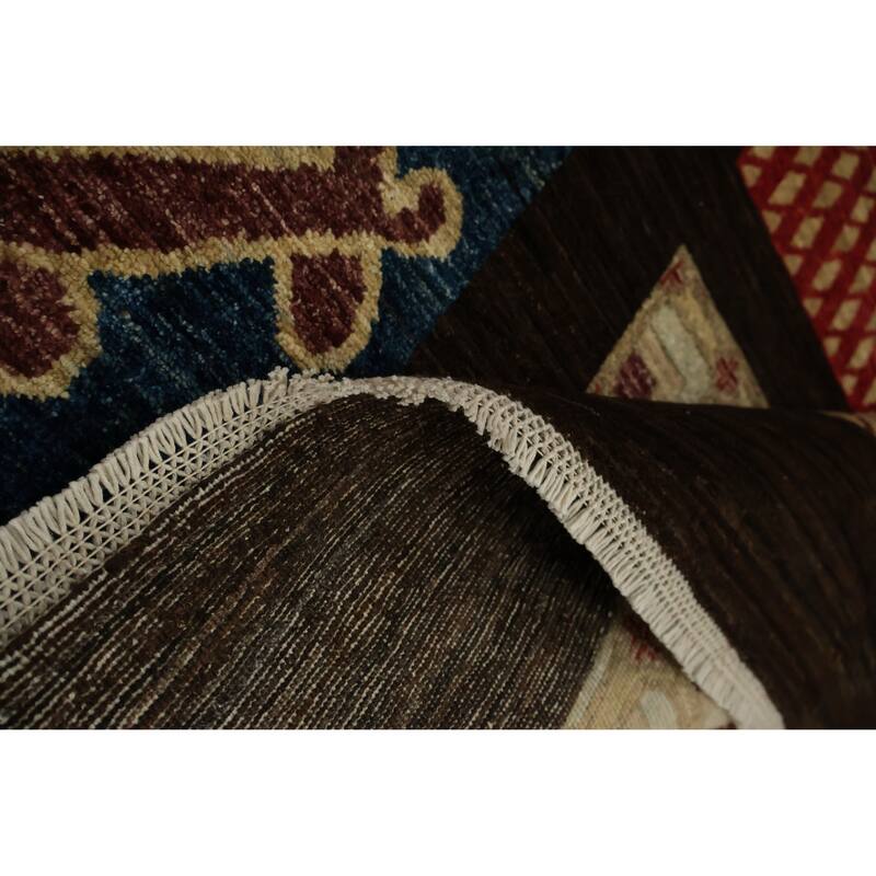 Hand Knotted Oriental 100% Wool Carpet Modern Geometric Brown Gabbeh Area Rug - 10' 9'' X 8' 2''