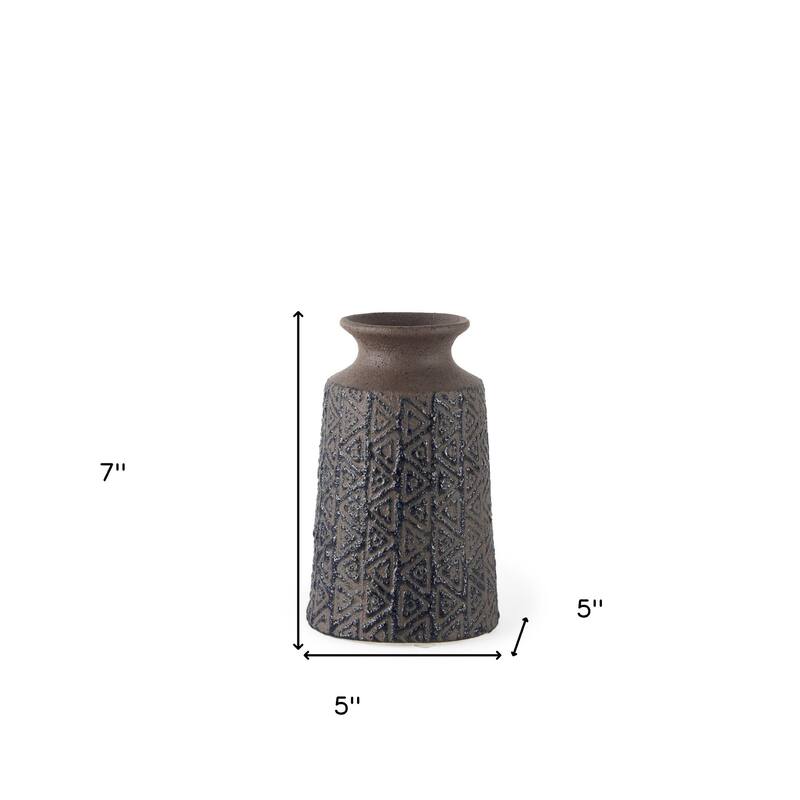 HomeRoots 6" Brown Abstract Cylinder Ceramic Table Vase