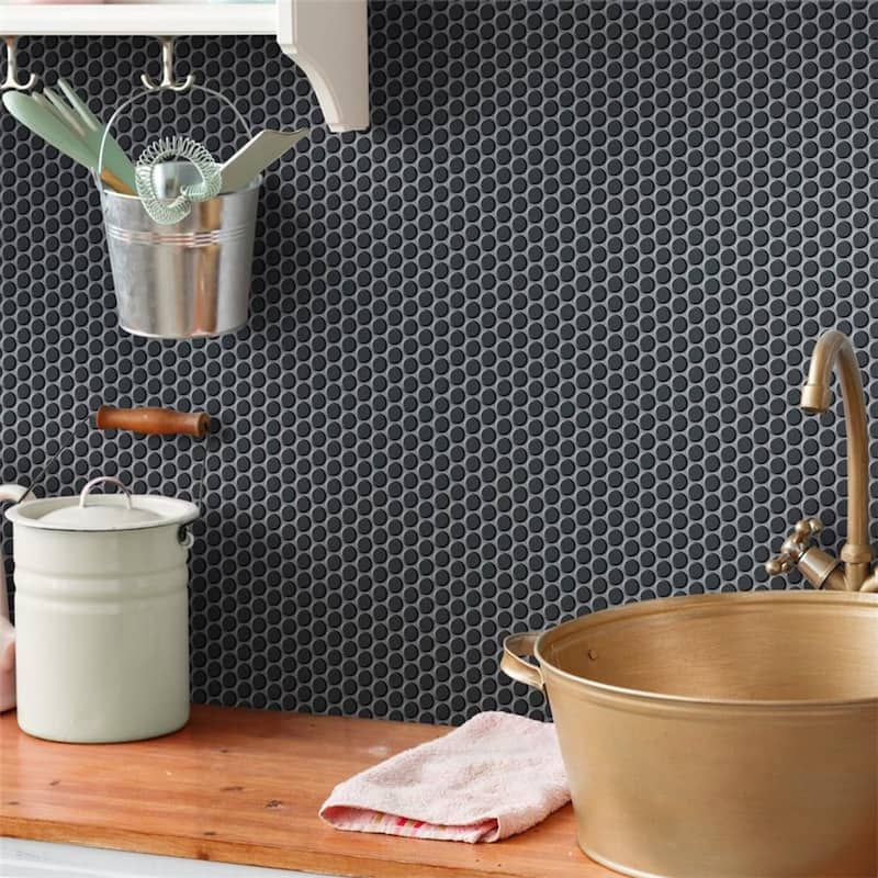 Merola Tile Hudson Penny Round Matte Black 11-7/8" x 12-5/8" Porcelain Floor and Wall Tile