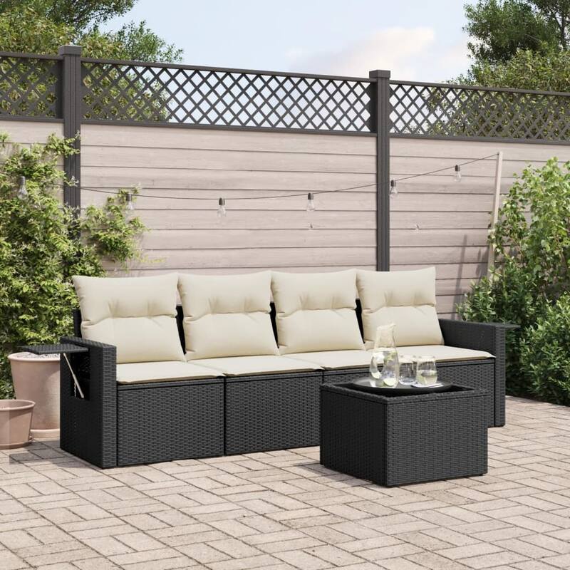 vidaXL Patio Sofa Set with Cushions Outdoor Furniture 5 Piece Poly Rattan