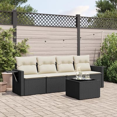 vidaXL Patio Sofa Set with Cushions Outdoor Furniture 5 Piece Poly Rattan