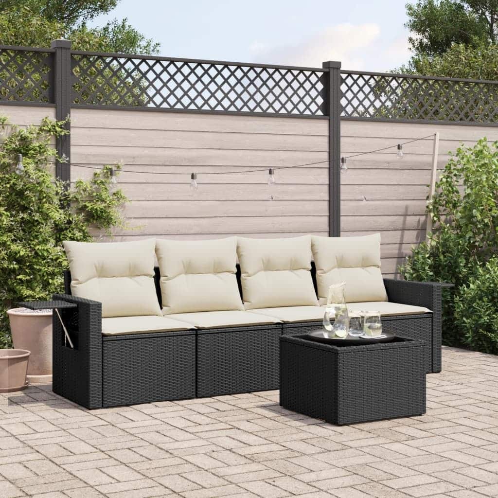 vidaXL Patio Sofa Set with Cushions Outdoor Furniture 5 Piece Poly Rattan