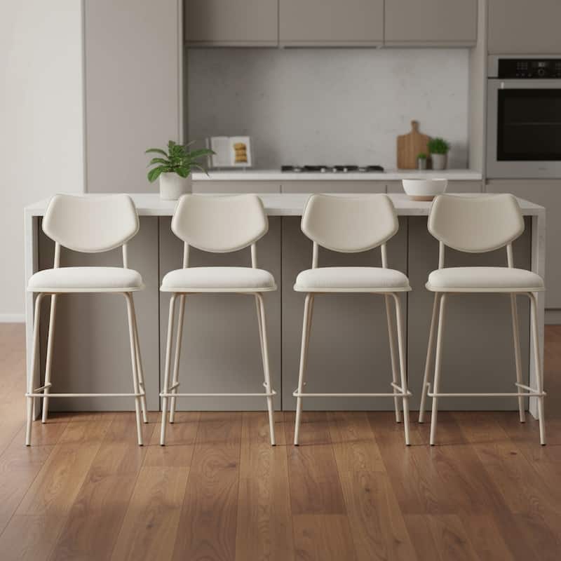 HomeRoots Set of Four 26" Light Gray Fabric Faux Leather and Steel Counter Height Bar Chairs - Counter Height - Light Gray - Set of 4