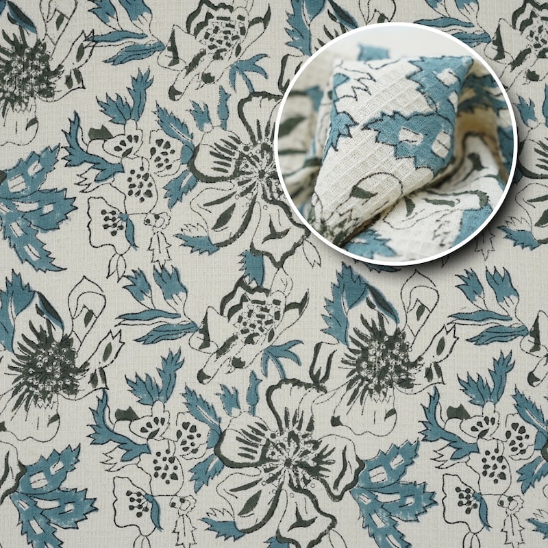 Fabdivine Hand Block Floral Print Waffle Weave Kitchen, Dining Room Use, Gift Hand Towel