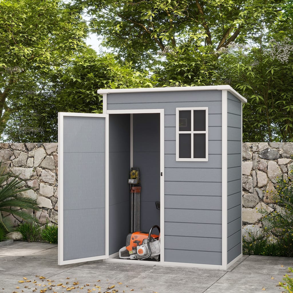 Outsunny Outdoor Storage Shed, 5' x 3' Garden Shed with Door, Lock, Vent, and Window, Plastic Utility Tool Shed