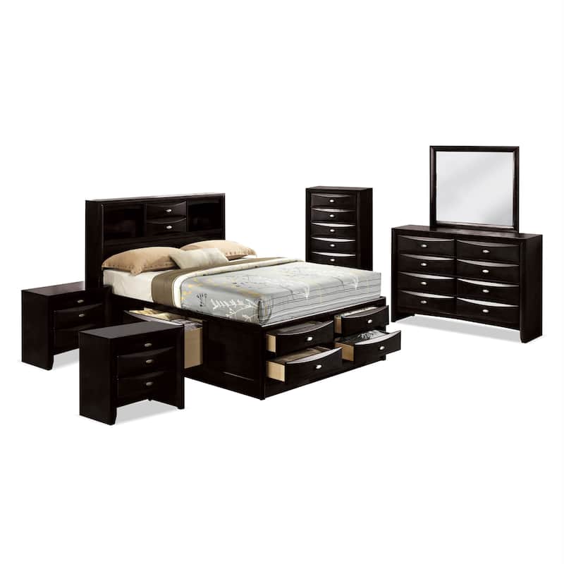 Furniture of America Brent 6-Piece Wood Platform Bedroom Set with Drawers and Bookcase Headboard