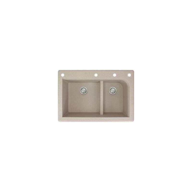 Transolid Radius 33in x 22in silQ Granite Drop-in Double Bowl Kitchen Sink with 1 Pre-Drilled Faucet Hole - 22" x 33" x 9.5"/CAEF
