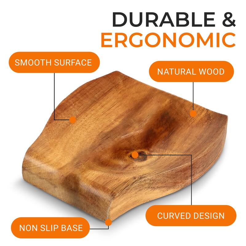 Cheer Collection Teak Wood Spoon Rest with Non-Slip Base, Curved Drip Catch Design