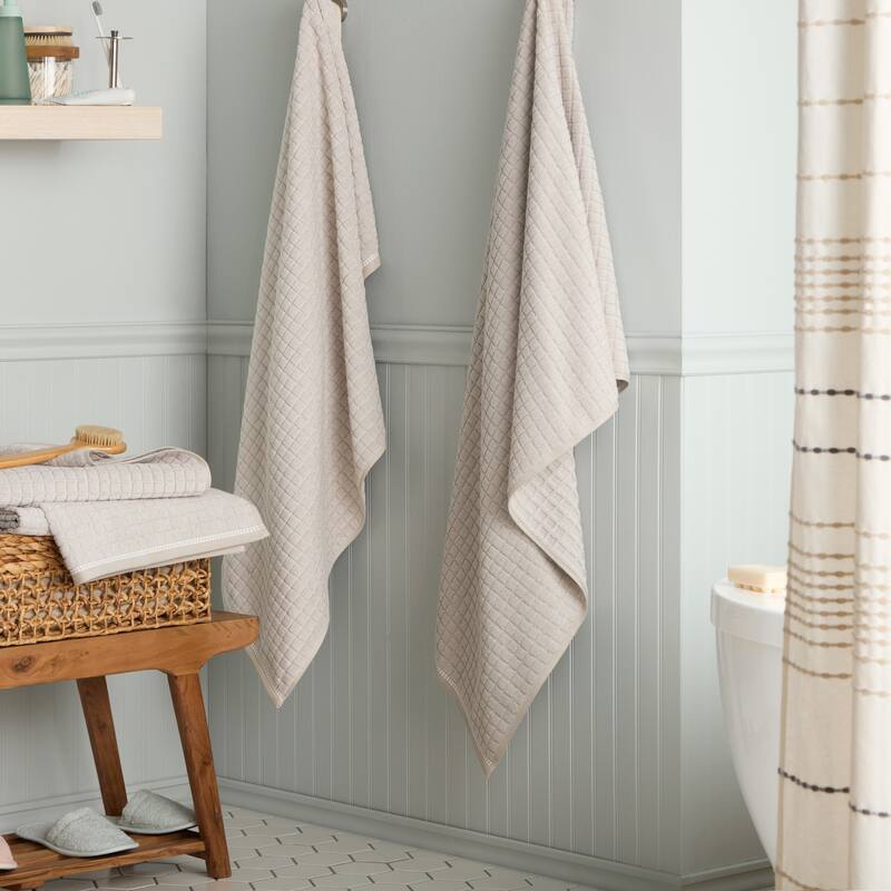 TOWN & COUNTRY EVERYDAY 4-Piece Textured Windowpane Bath Towel Set - 30"x58"