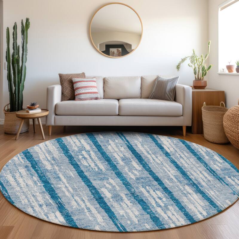Premium Washable Super Soft Stripe Abrash Mayfield Rug - Navy - 8' x 8'