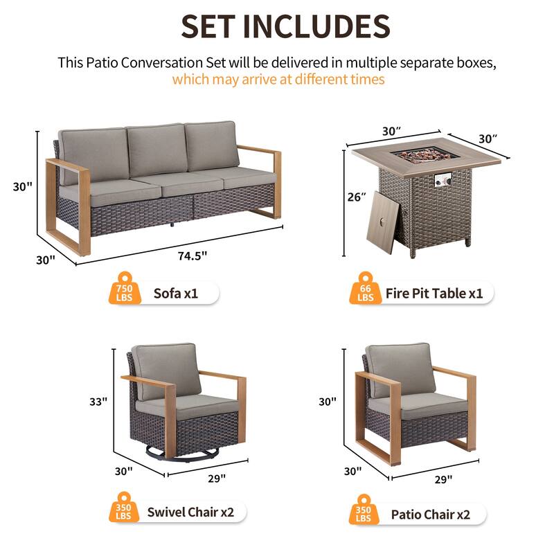 Pocassy 4/6/8PCS Sofa Swivel Chair with Fire Pit Table Set