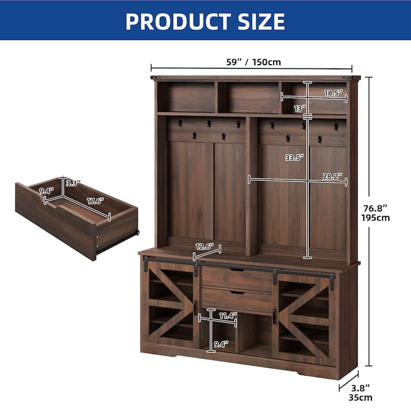 Moasis Hall Tree Coat Rack with 2 Drawers and Seat Bench for Hallway