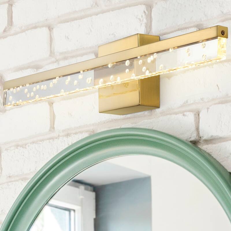 Baxter 22" 1-Light Modern Contemporary 360-Degree Rotatable Iron/Seeded Acrylic Integrated LED Vanity Light, by JONATHAN Y
