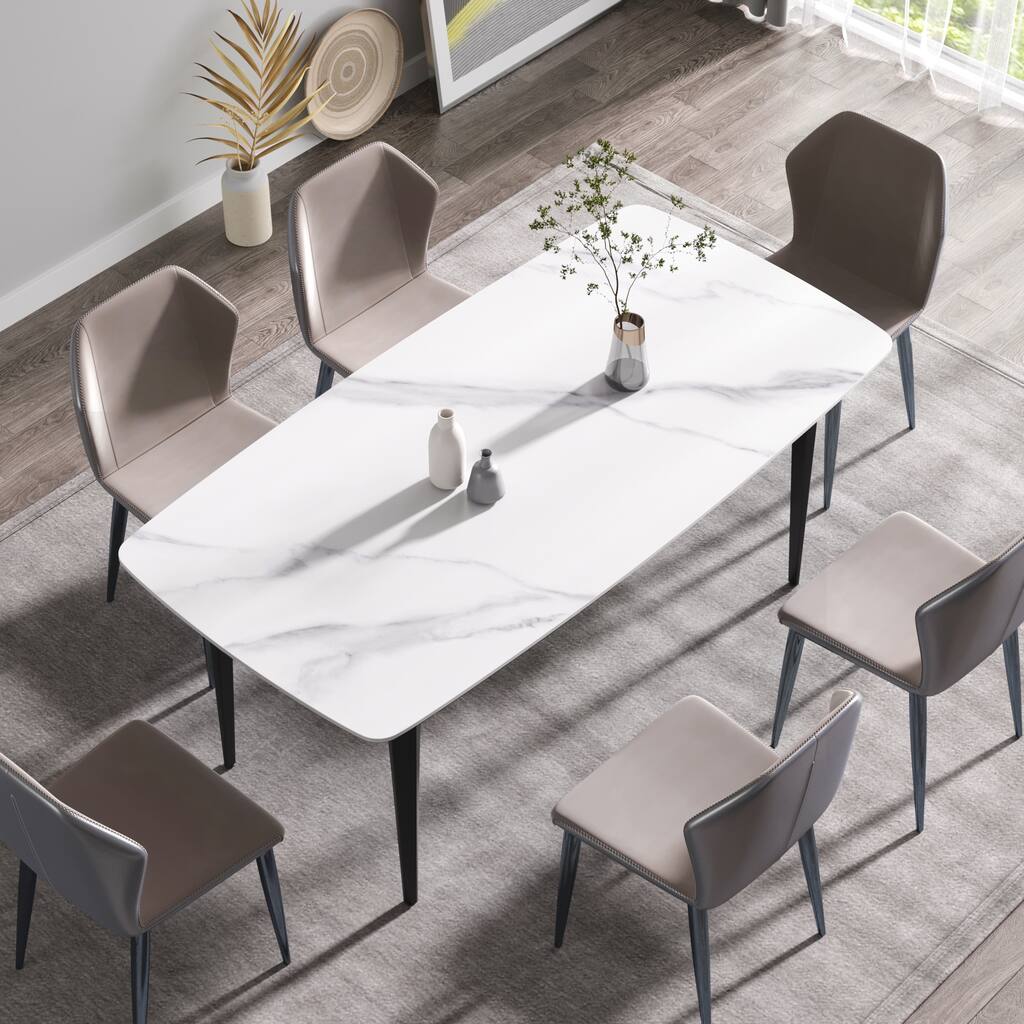70.87"Modern artificial stone curved black metal leg dining table-can accommodate 6-8 people