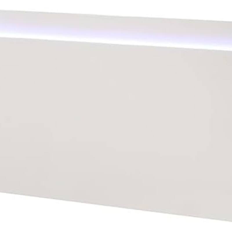 Suni Queen Size Bed w LED on Headboard, White Wood Frame, Chrome Legs