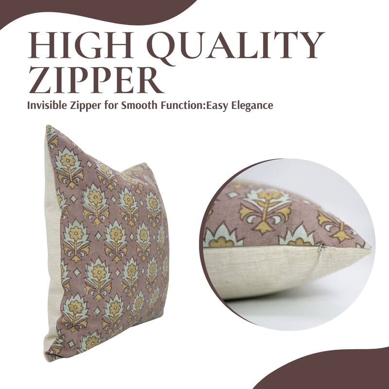 Fabdivine Floral Throw Fall Summer Décor Pink Pillow Cover Handmade Linen, for Farmhouse Guest Room or Couch, Custard Apple