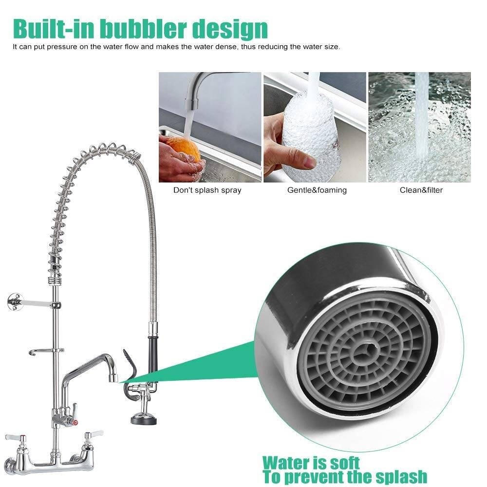 Commercial Wall Mount Kitchen Faucets Pre-Rinse Sprayer, 12 In