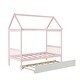 preview thumbnail 9 of 10, Pink Twin Size Solid Wood House Bed Frame with Trundle and Roof for Kids, Boys and Girls