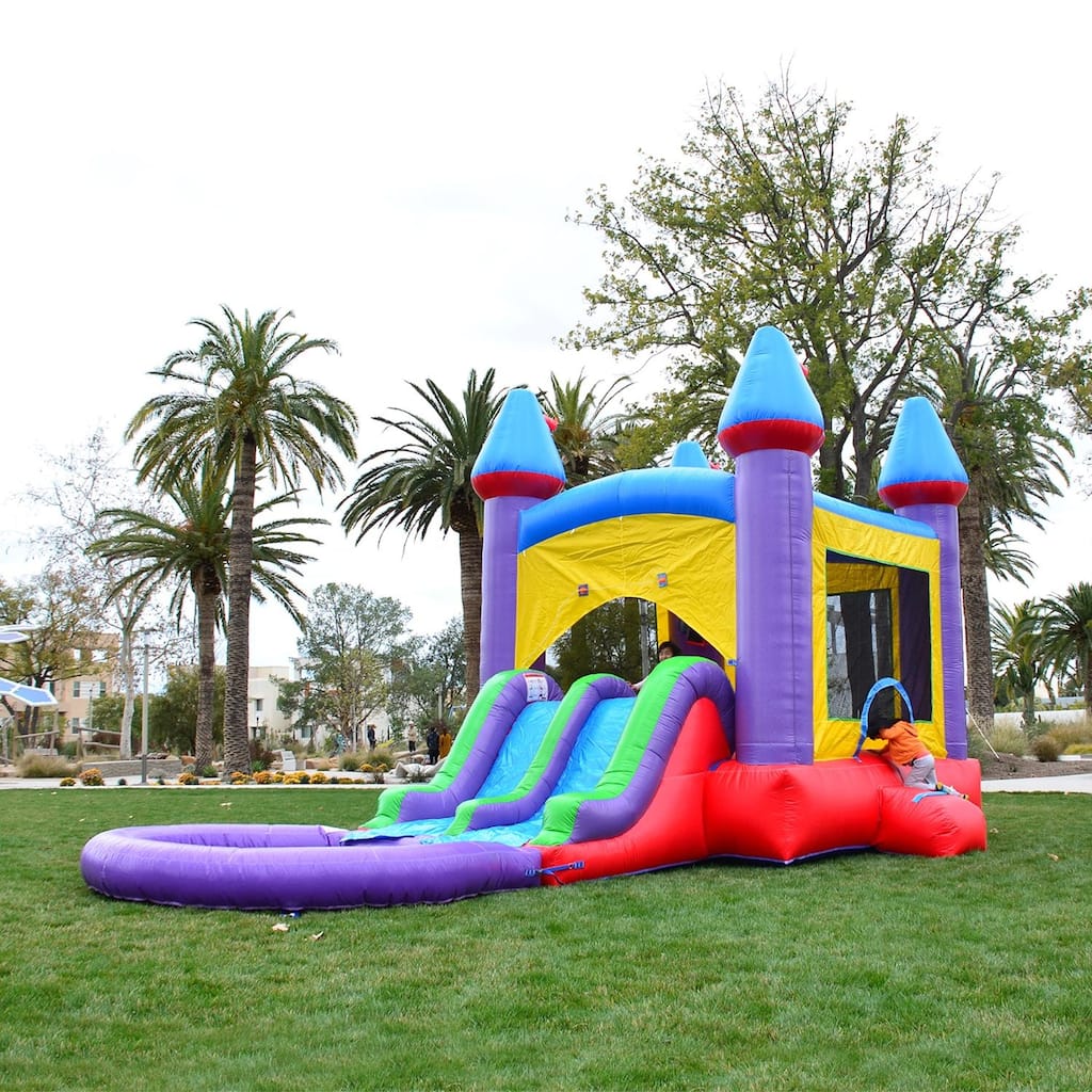 HeroKiddo Jelly Bean Castle Bounce House & Water Slide Combo with Detachable Pool (No Blower), Commercial Grade Outdoor Play