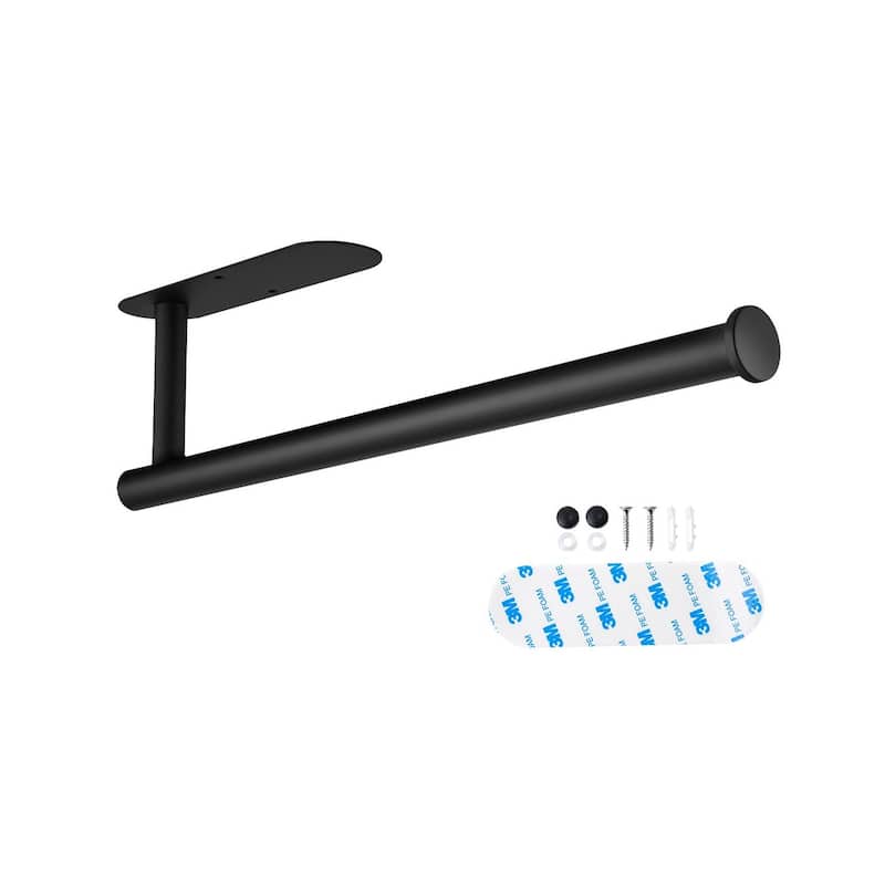 Black Stainless Steel Wall Mounted Paper Towel Holder Under Cabinet and Self-Adhesive or Drilling Installation