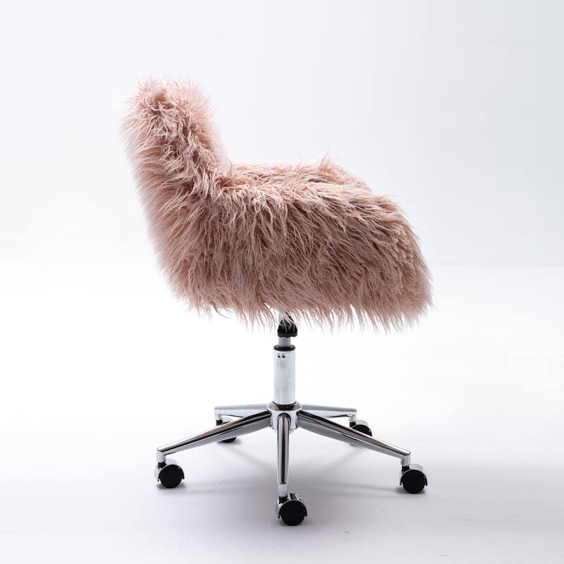 Fauxfur Vanity Chair, Pink Arm Chrome Base Office Compact Padded Seat