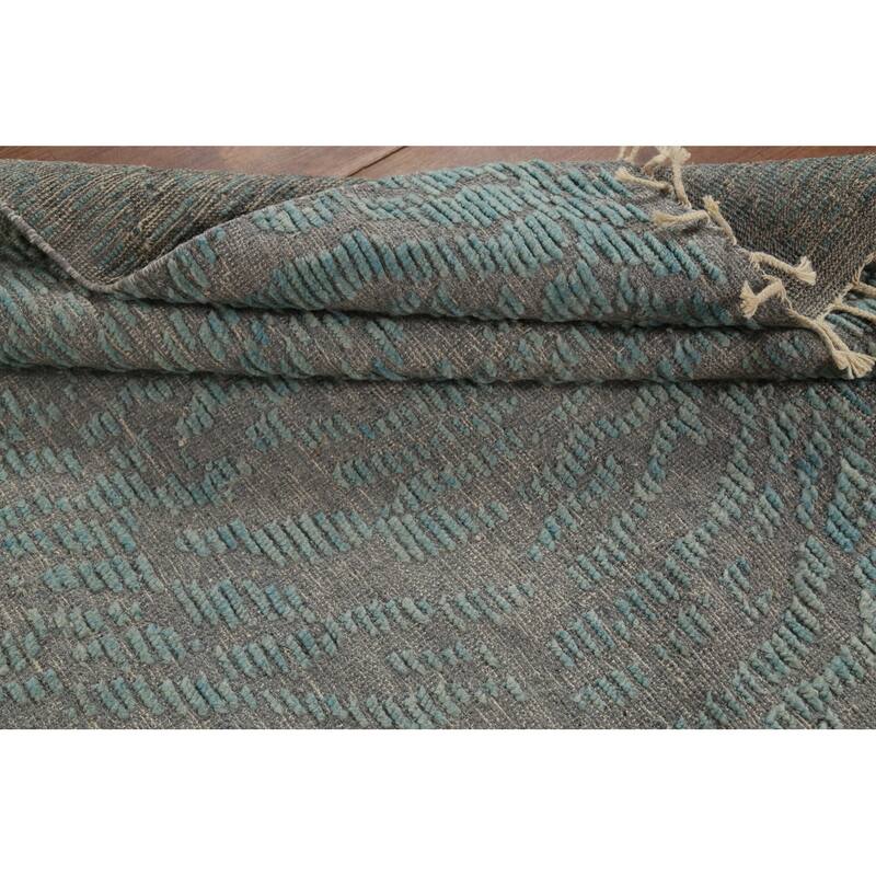 All-Over Gray & Blue Moroccan Abstract Area Rug Handmade Wool Carpet - 4'11"x 8'0"