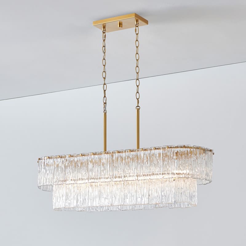 KAWOTI 6-light Tired Glass Pendant Chandelier Gold - W37.38" x E11.75" x H19.5" (Max H60")