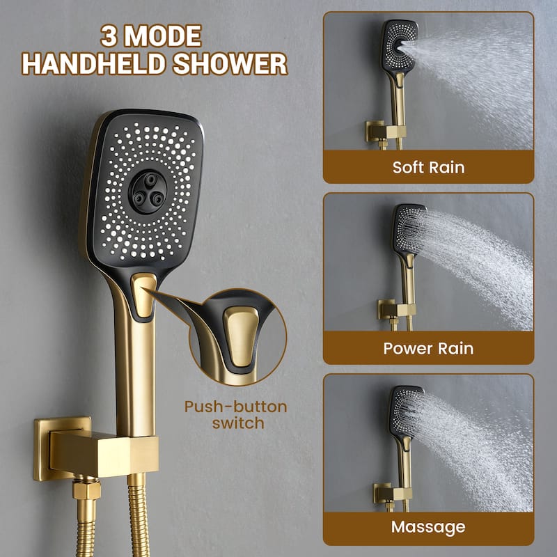 6-Spray 16 in. Wall Mount Thermostatic Fixed and Handheld Shower Head 2.5 GPM with 3-Body Jets