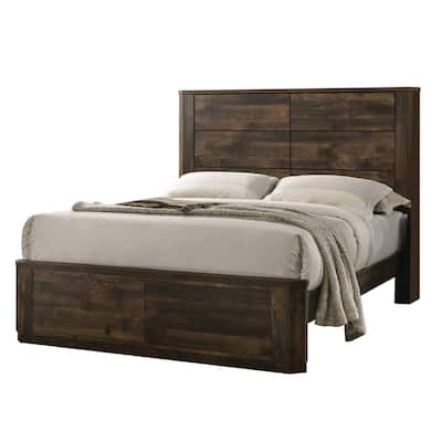 Wood Panel Bed in Rustic Walnut Finish