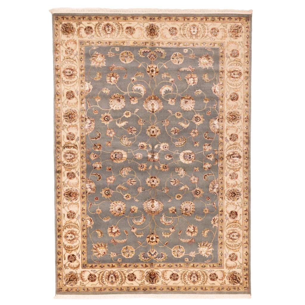 ECARPETGALLERY Hand-knotted Mirzapur Dark Grey Viscose, Wool Rug - 6'0 x 8'8